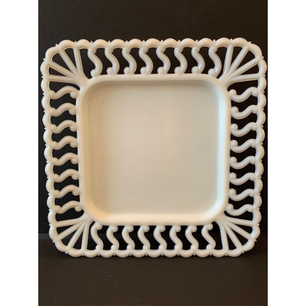 Vintage 1940s Westmoreland Milkglass White 8.5" Square Lace S Pattern Plate